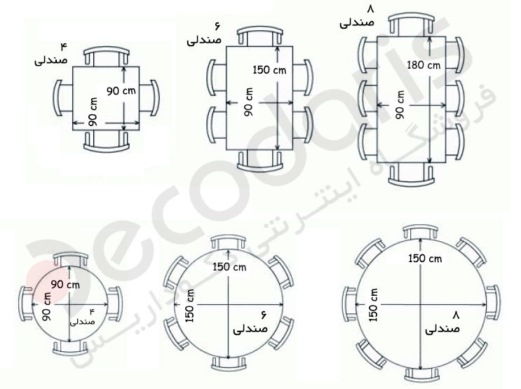 ابعاد میز غذاخوری